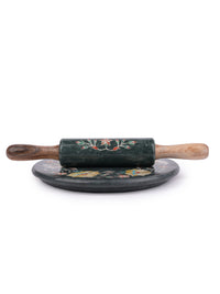 Green marble inlaid Chakla Belan / Rolling board and Pin set - The Heritage Artifacts