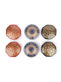 Floral Handmade Round Shaped 6 pcs Paper Mache Coaster set in a box - Available in Assorted design and color - The Heritage Artifacts