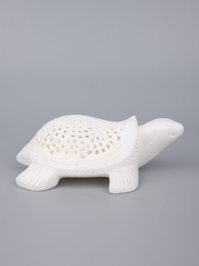 White marble turtle with decorative jali work - The Heritage Artifacts