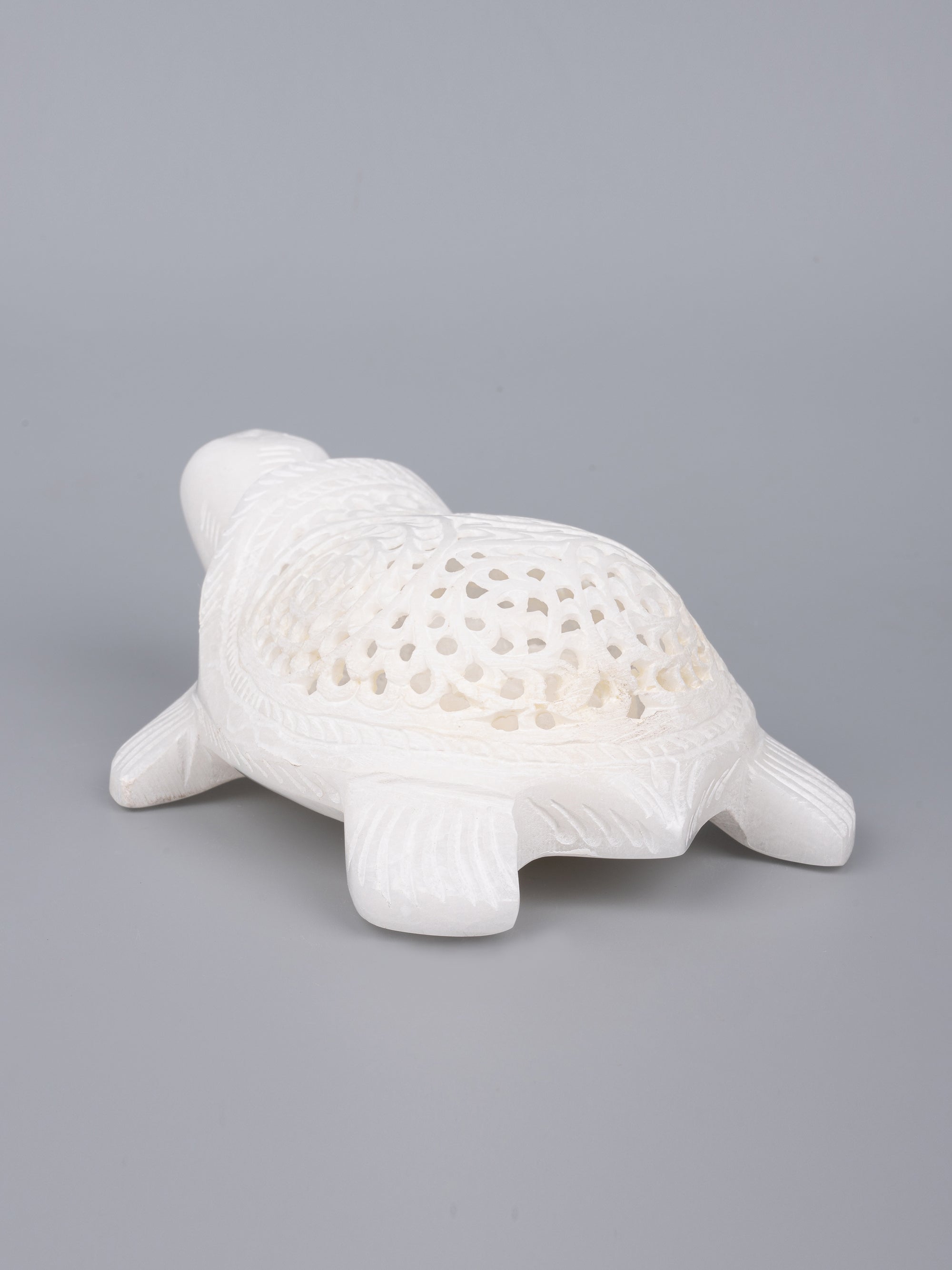 White marble turtle with decorative jali work - The Heritage Artifacts