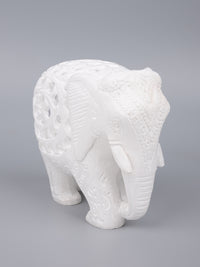 Decorative marble elephant with jali carving in pure white color - The Heritage Artifacts
