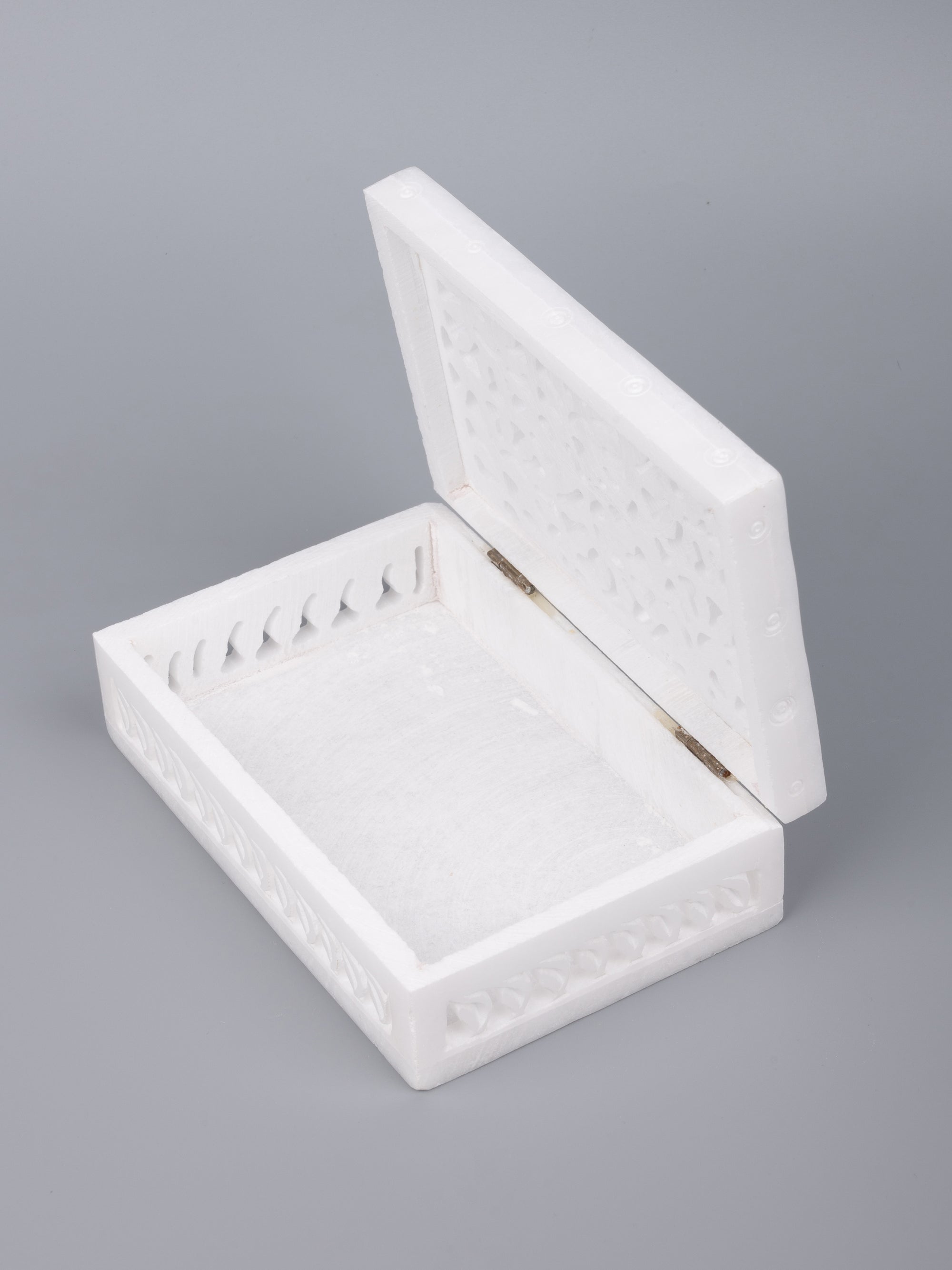 White marble jewellery box with jali carving - big size - The Heritage Artifacts