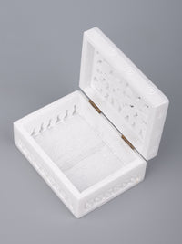White marble jewellery box with jali carving - small size - The Heritage Artifacts