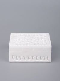 White marble jewellery box with jali carving - small size - The Heritage Artifacts