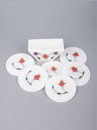 Red flower 6 pcs marble coaster set with stand - The Heritage Artifacts