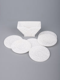 White marble coaster set, hand carved with jali design - The Heritage Artifacts