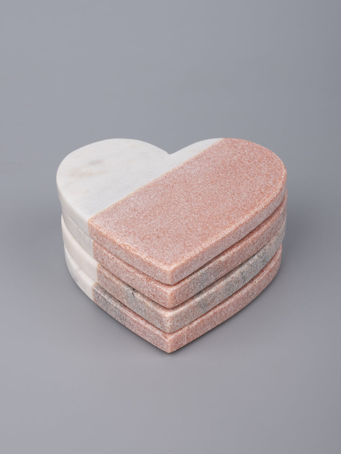 Dual color, heart shaped 4 pieces marble coaster set - The Heritage Artifacts