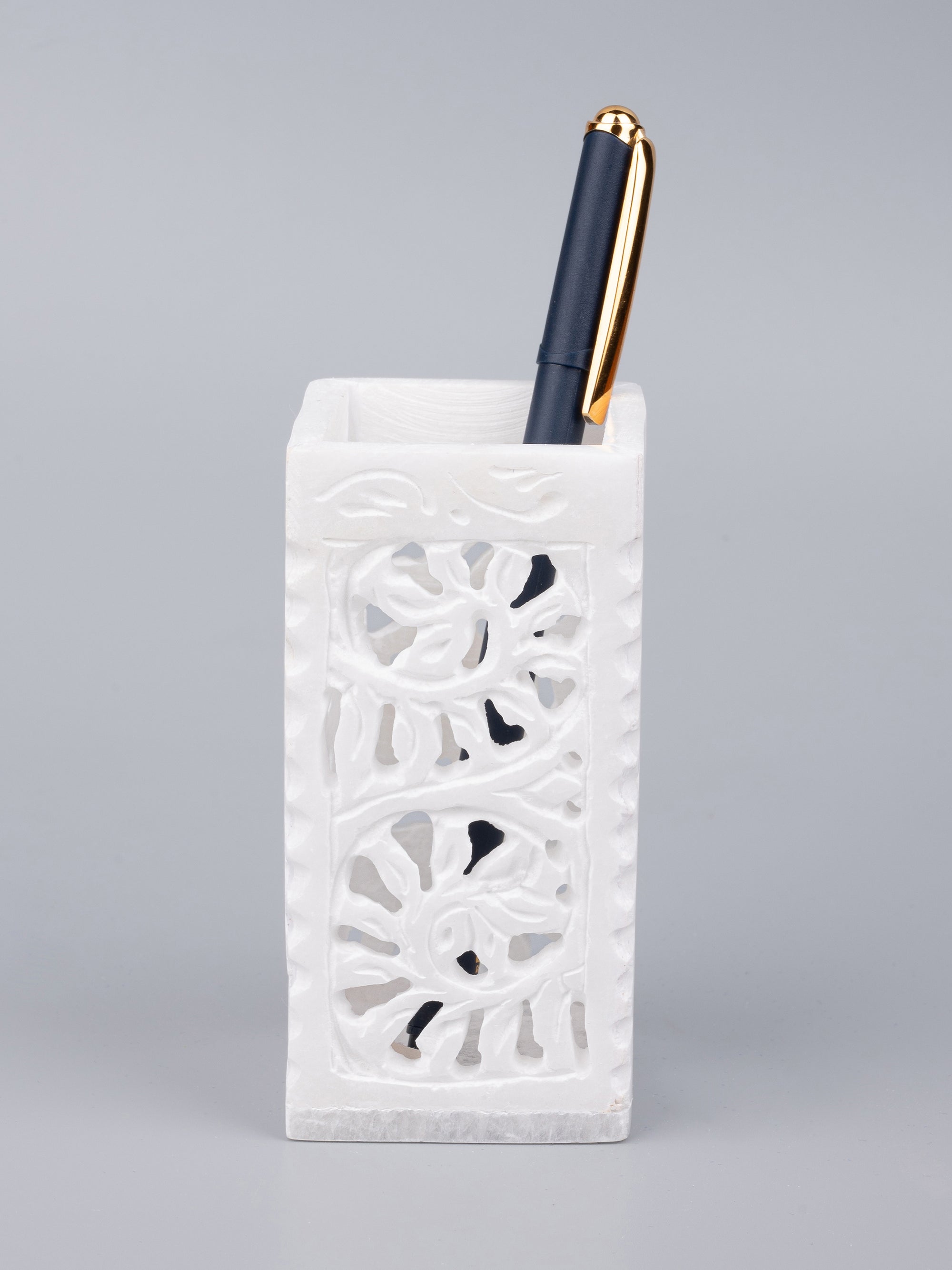 White marble crafted pen holder - The Heritage Artifacts