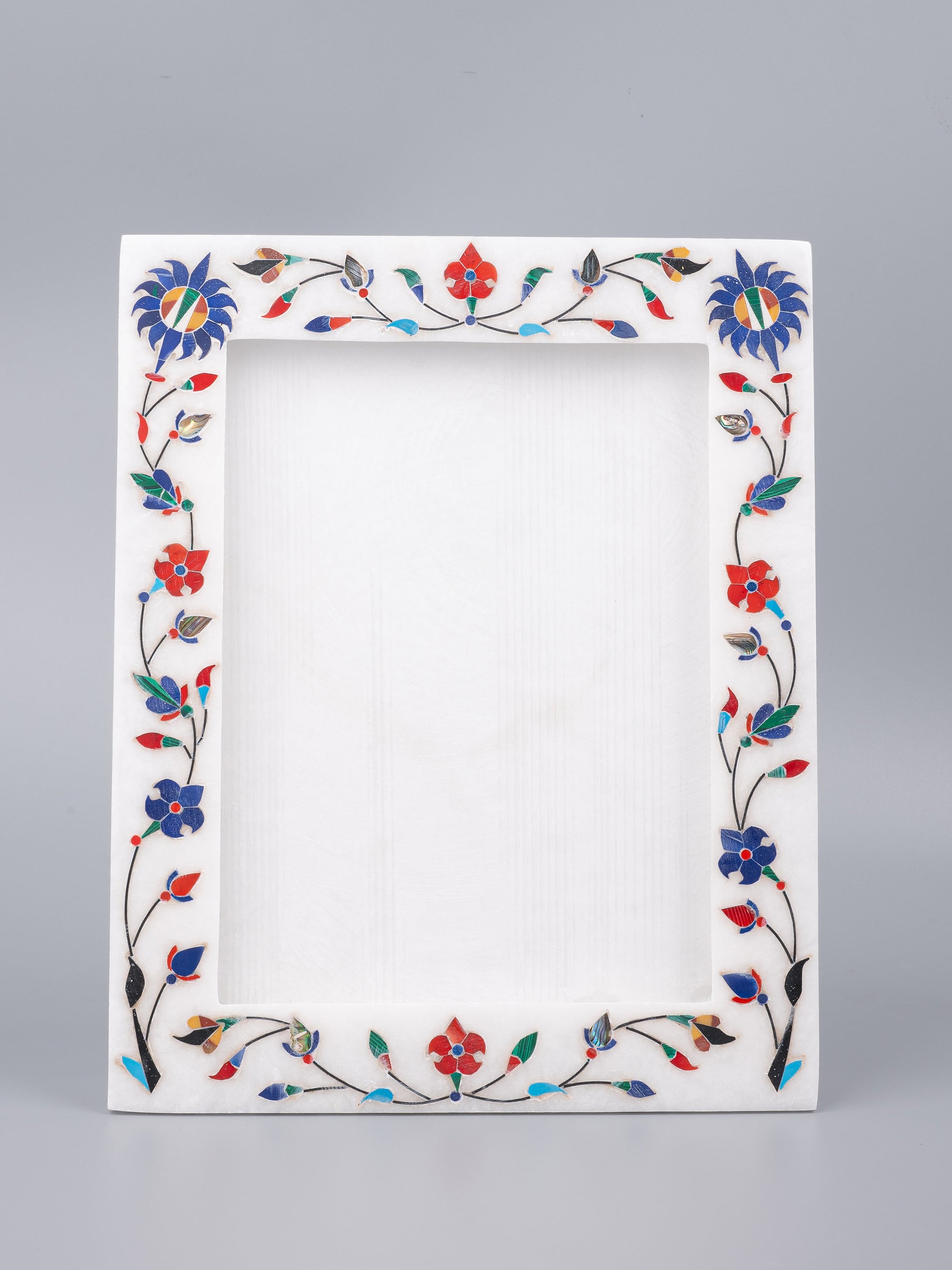 White marble photo / picture frame with inlay work - portrait view - The Heritage Artifacts