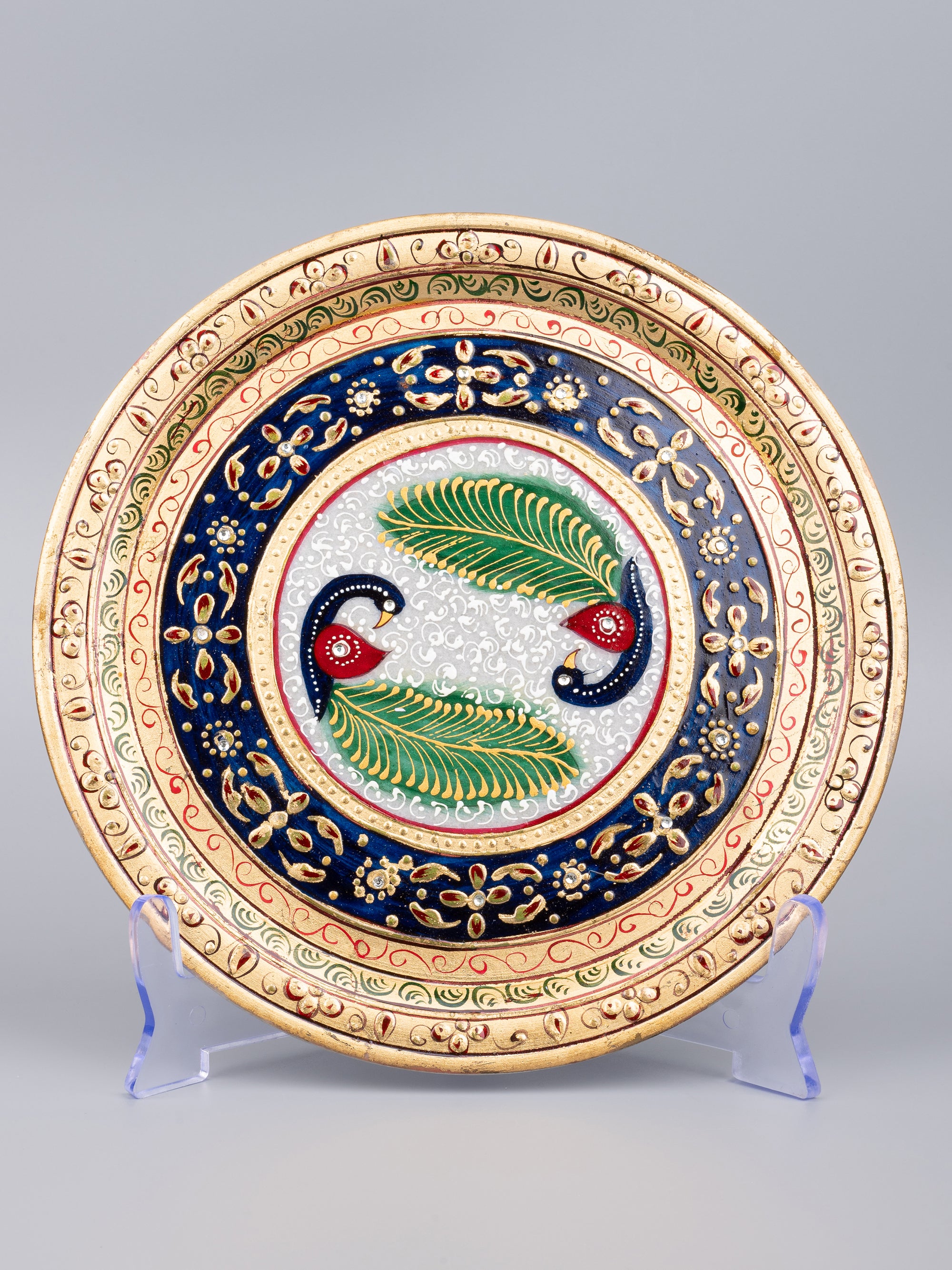 Decorative marble plate with meenakari work - 9 inches diameter - The Heritage Artifacts