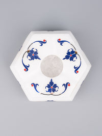 Hexagonal marble Ashtray with blue flower inlay work - The Heritage Artifacts