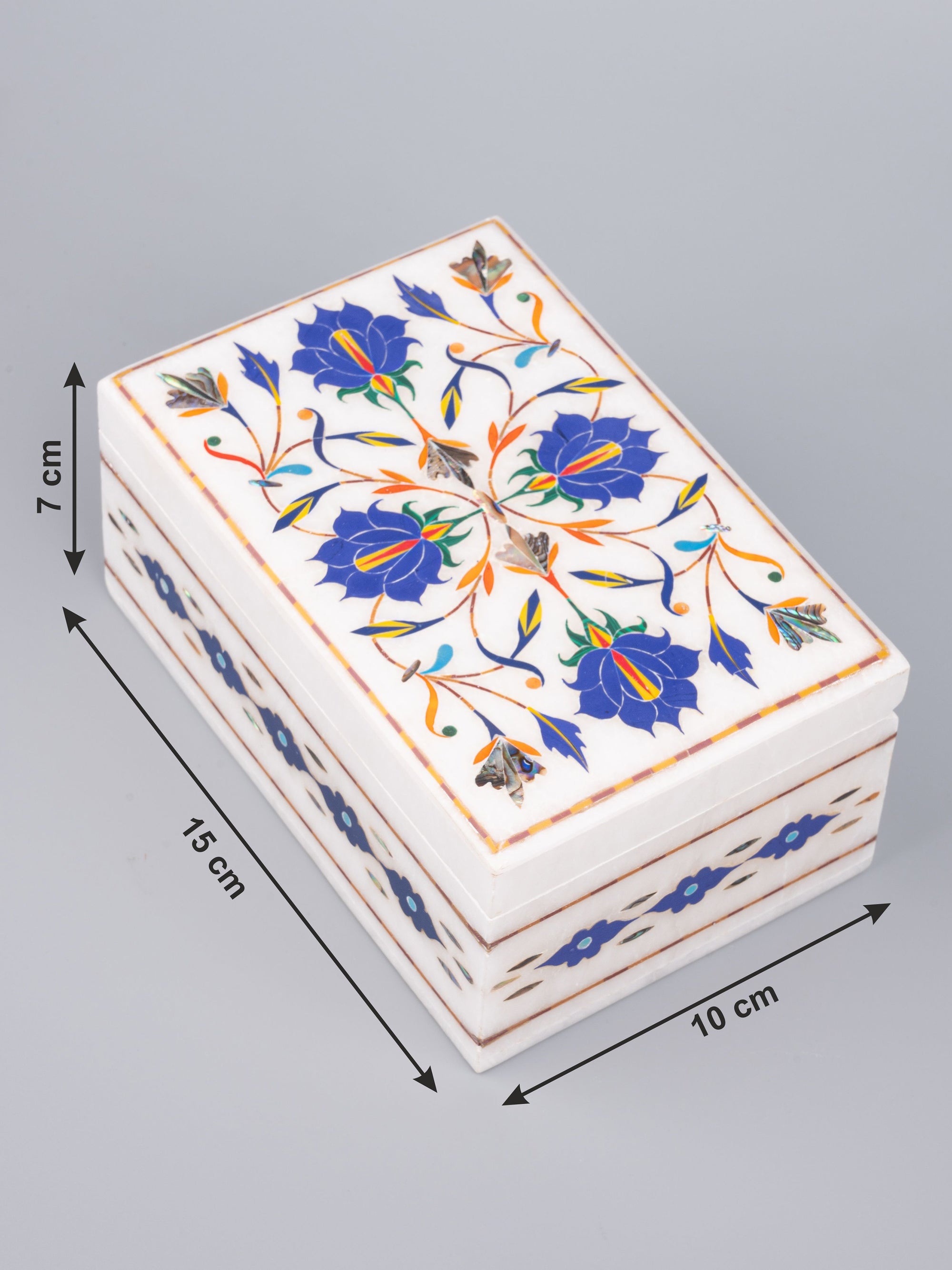 Colorful marble jewellery box with heavy inlay work - The Heritage Artifacts