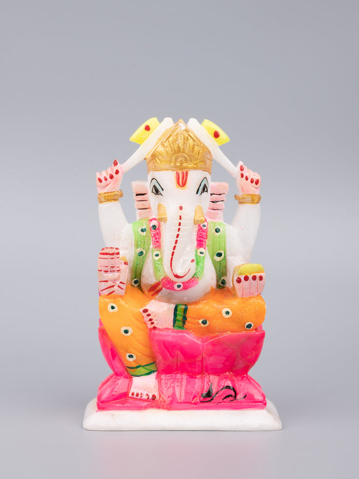 Marble painted statue of Lord Ganesha - 6 inches height - The Heritage Artifacts