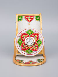 Marble mobile stand with analogue clock - Red and Green motifs - The Heritage Artifacts