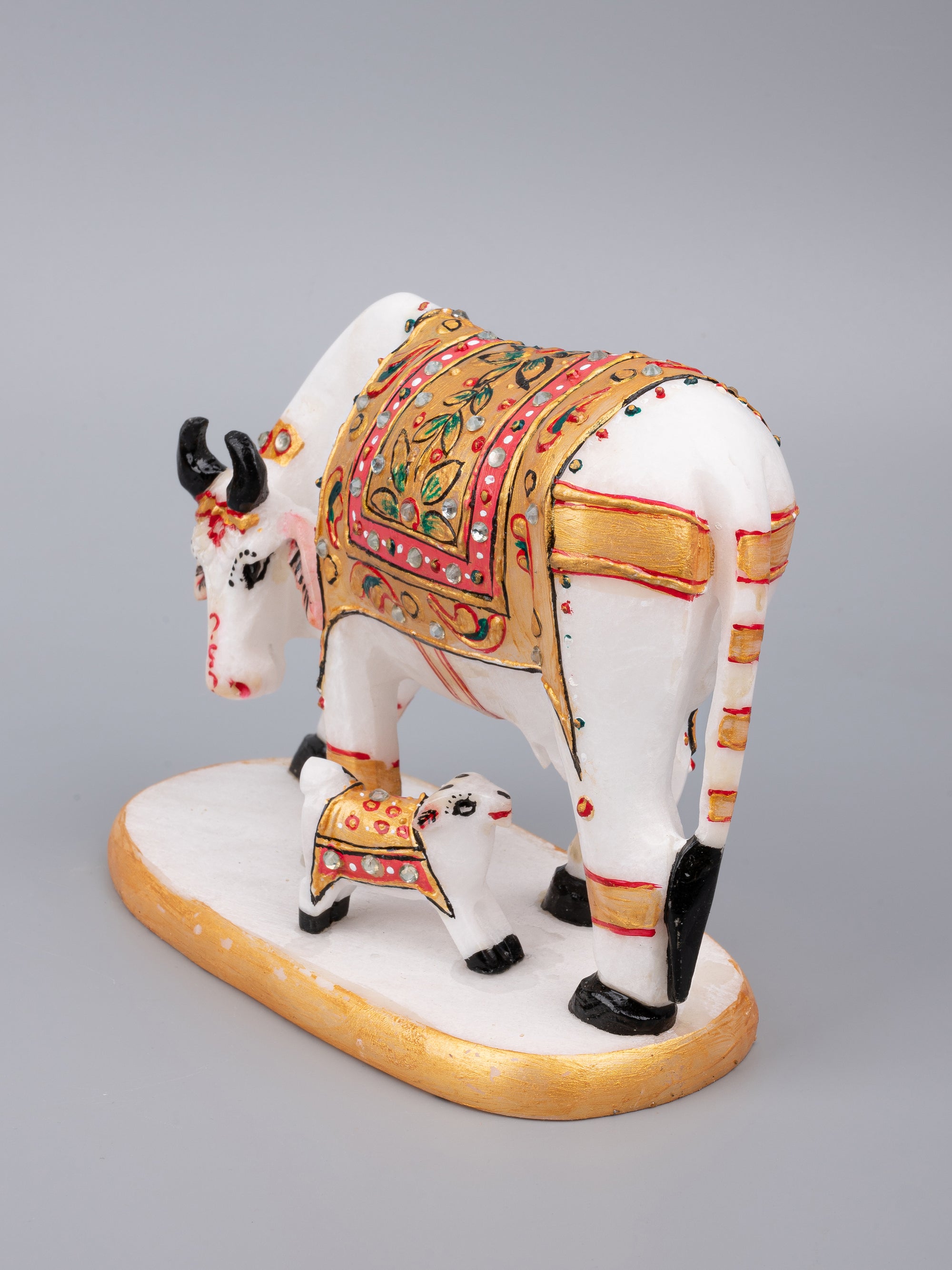 Kamdhenu cow with calf made of high quality marble with meenakari work - The Heritage Artifacts
