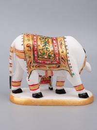 Kamdhenu cow with calf made of high quality marble with meenakari work - The Heritage Artifacts