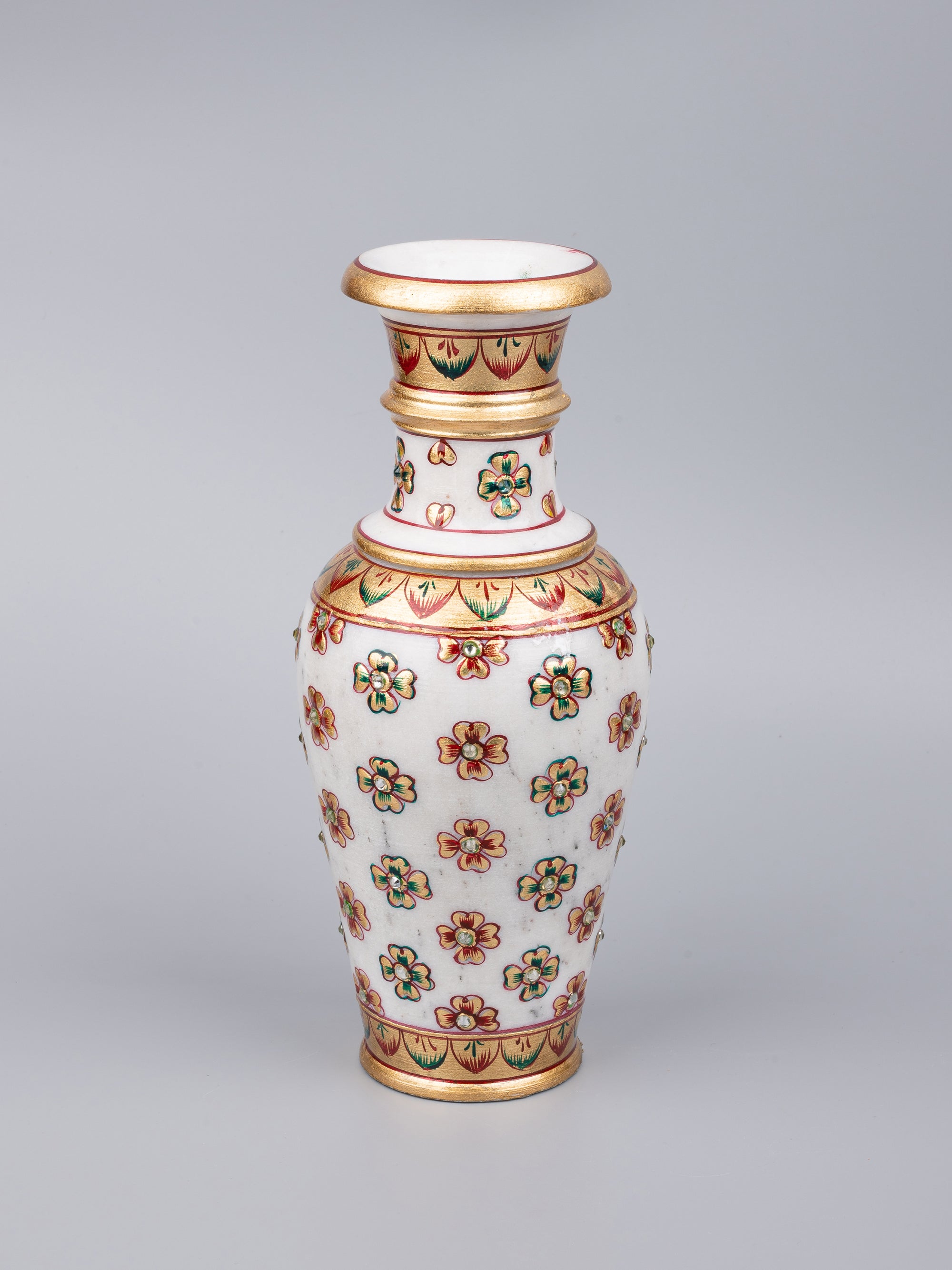 9 inches marble flower vase with colorful meenakari work - The Heritage Artifacts