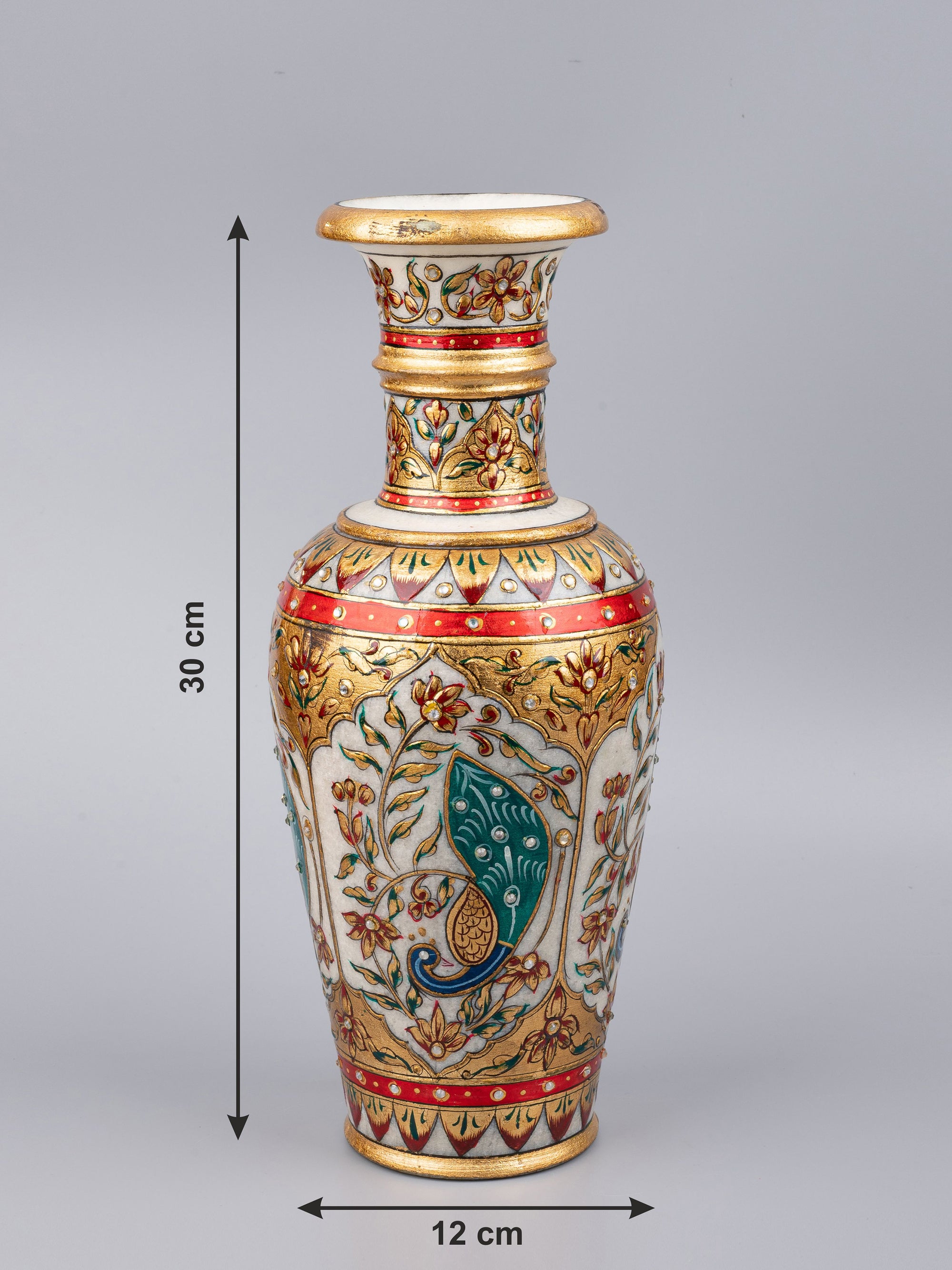 12 inches flower vase handcrafted out of marble with colorful meenakari painting - The Heritage Artifacts