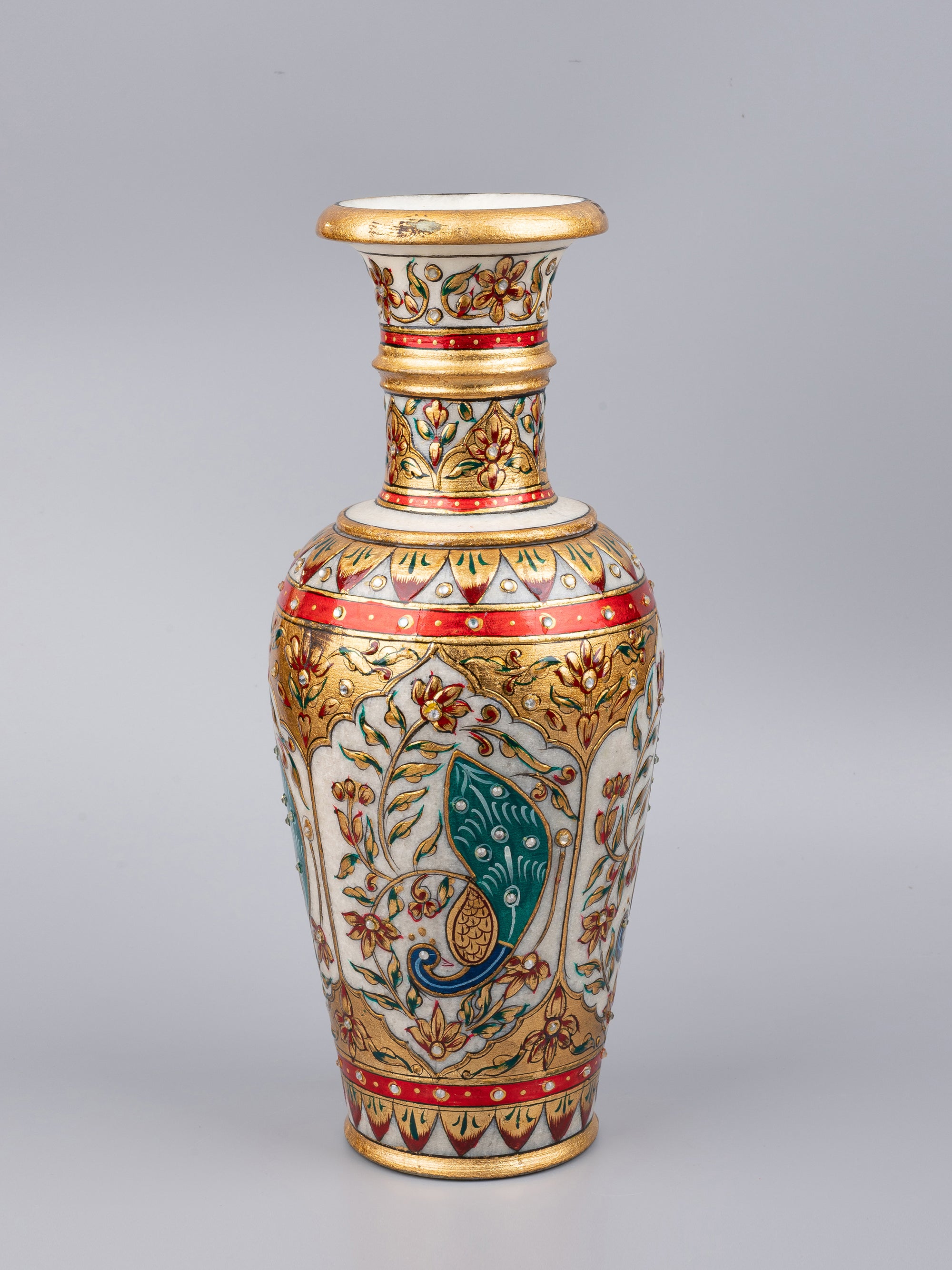 12 inches flower vase handcrafted out of marble with colorful meenakari painting - The Heritage Artifacts