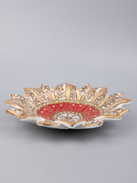 9 inches marble lotus plate painted in red and gold color - The Heritage Artifacts