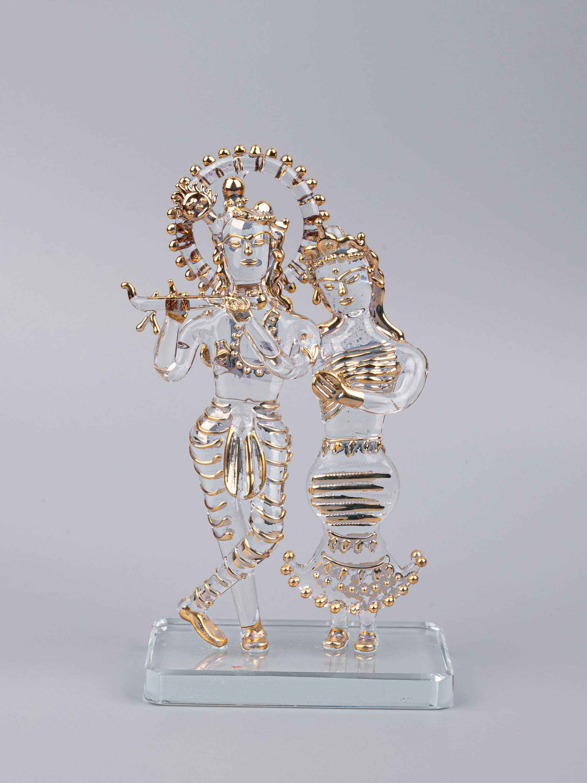 7 inches Radha Krishna statue made of solid and transparent glass - The Heritage Artifacts
