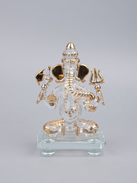 Glass statue of Lord Ganesh sitting below Umbrella - 10 inches height with Gold plating - The Heritage Artifacts
