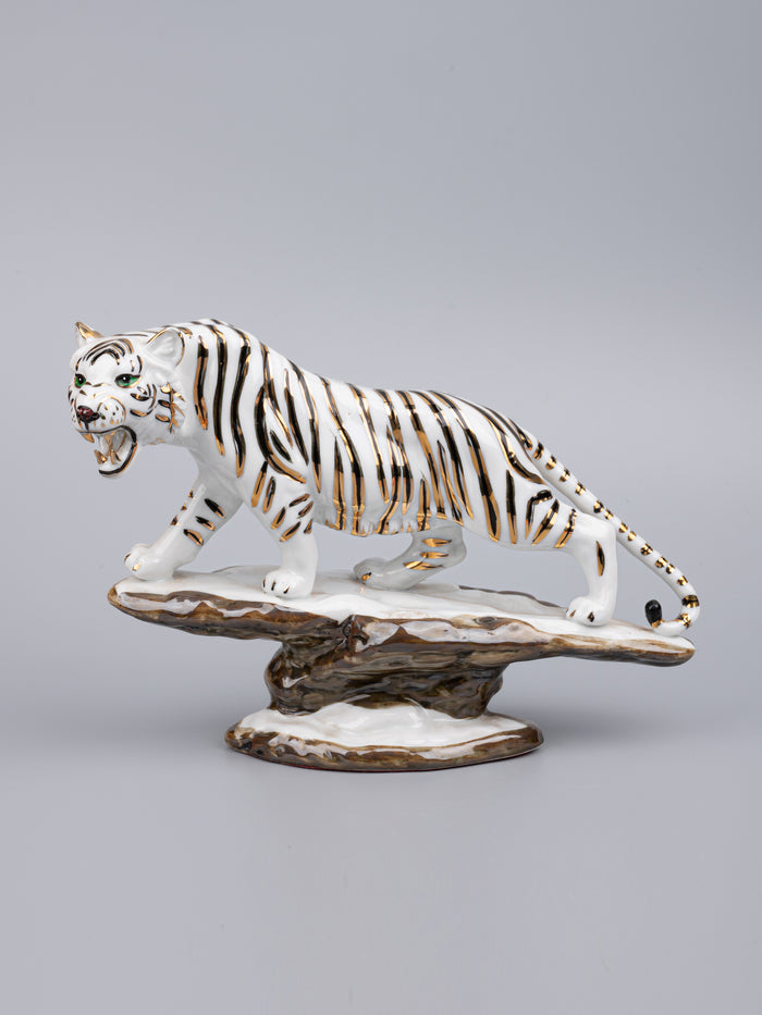 Glass Artifact, White Roaring Tiger on Mountain Top - The Heritage Artifacts