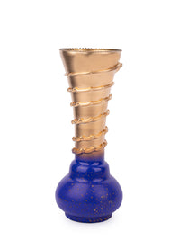 Glass Crafted Gold and Blue Spiral Design Flower Vase - 11 inches height - The Heritage Artifacts
