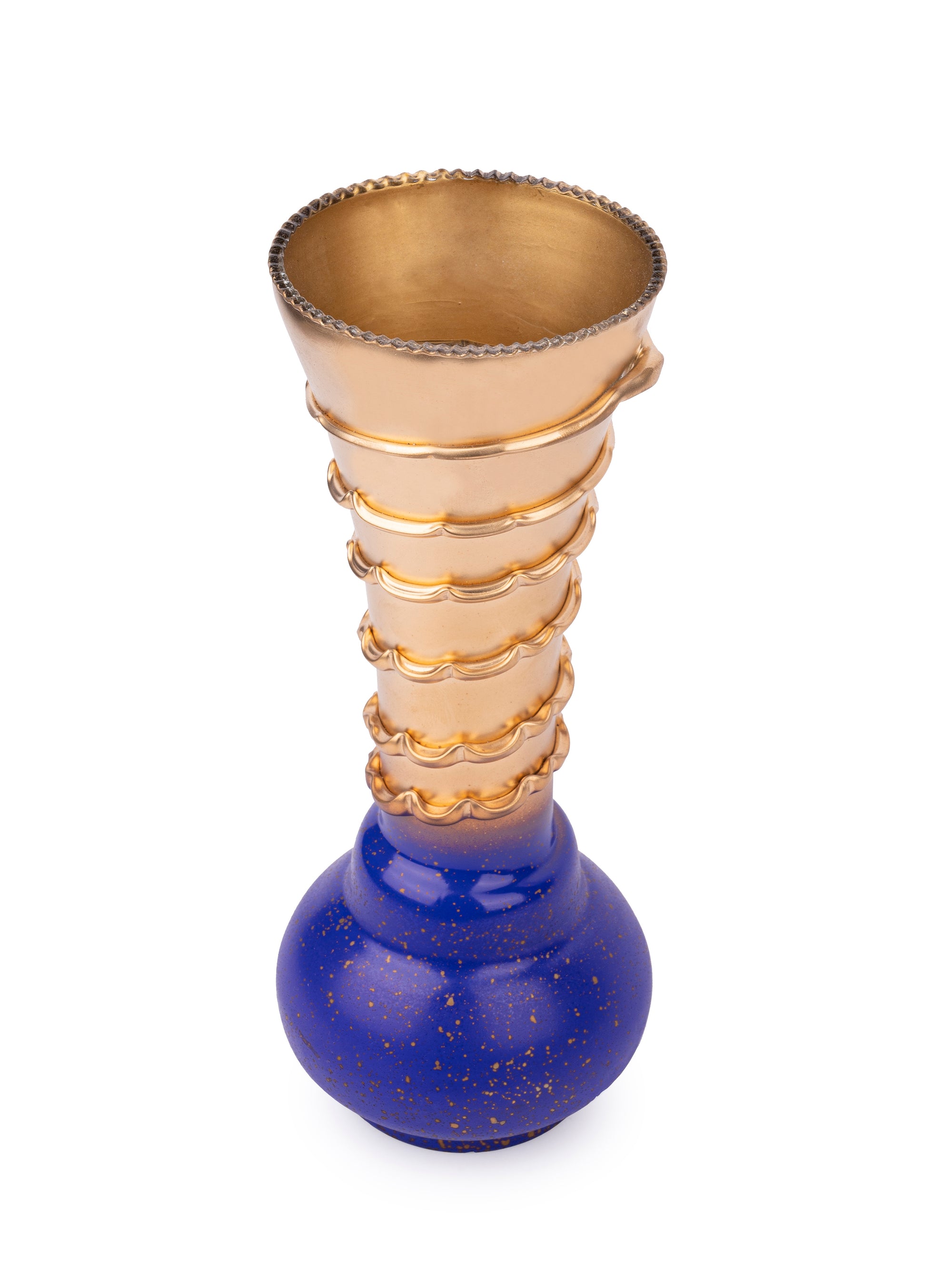 Glass Crafted Gold and Blue Spiral Design Flower Vase - 11 inches height - The Heritage Artifacts