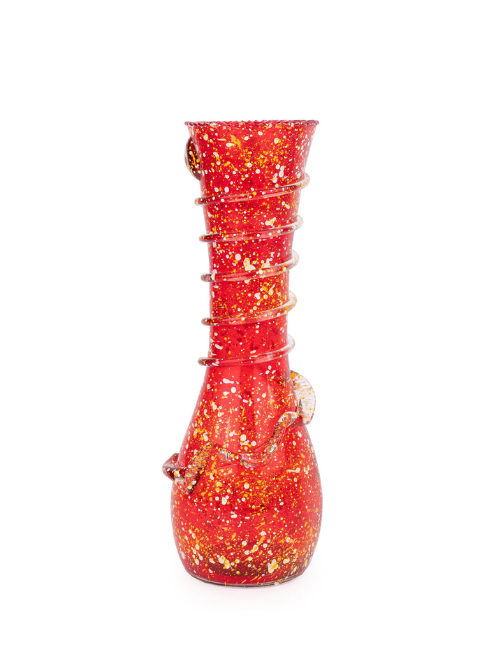 Glass Crafted Red and Yellow Spotted Flower Vase -  11 inches Height - The Heritage Artifacts