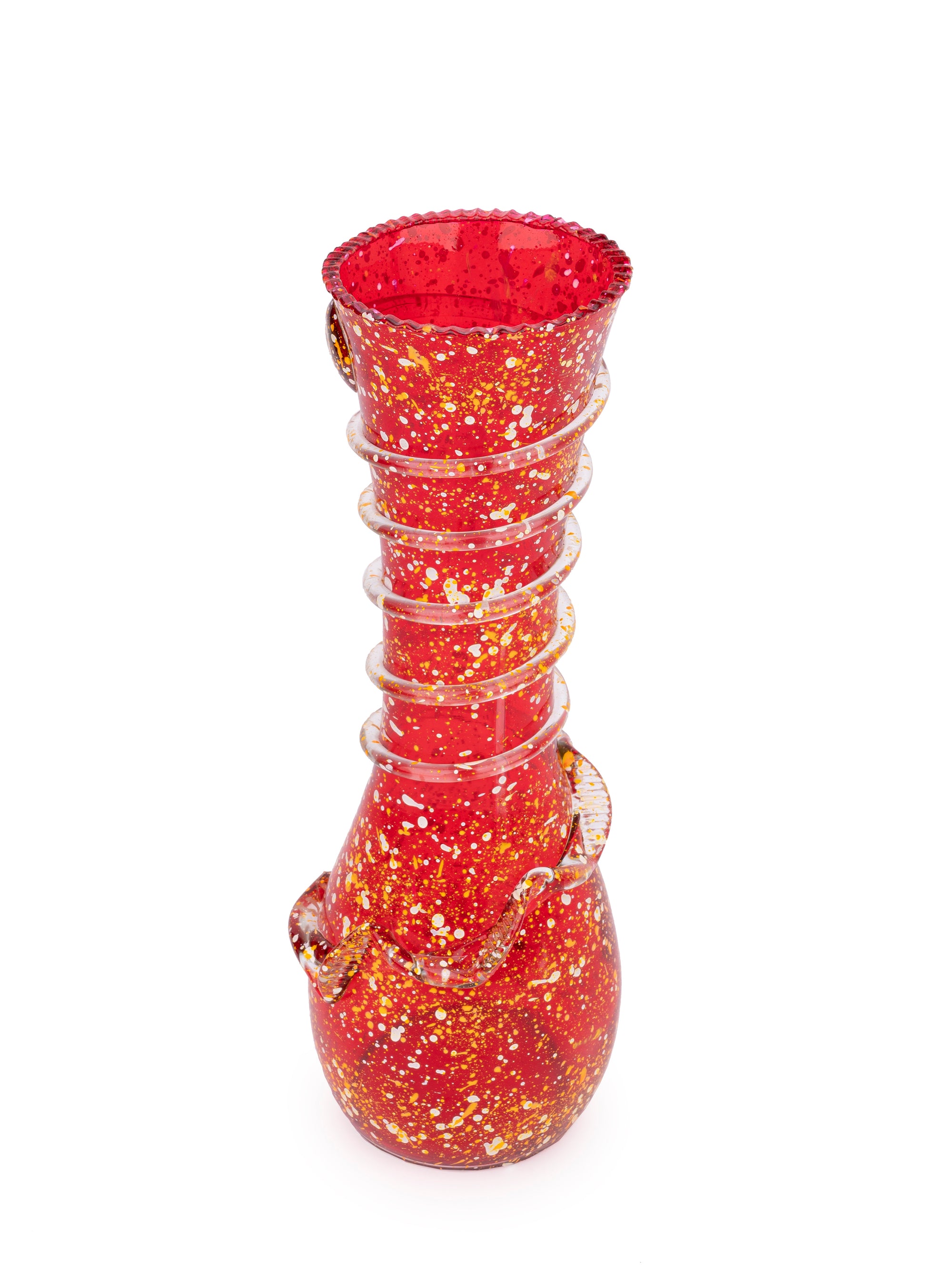 Glass Crafted Red and Yellow Spotted Flower Vase -  11 inches Height - The Heritage Artifacts