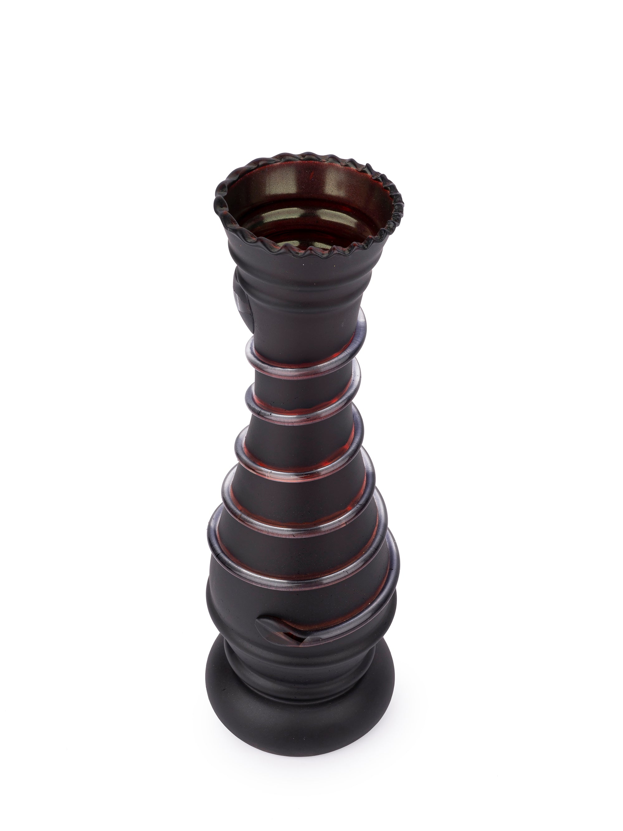 Glass Crafted Black Flower Vase with Spiral Design - 11 inches Height - The Heritage Artifacts