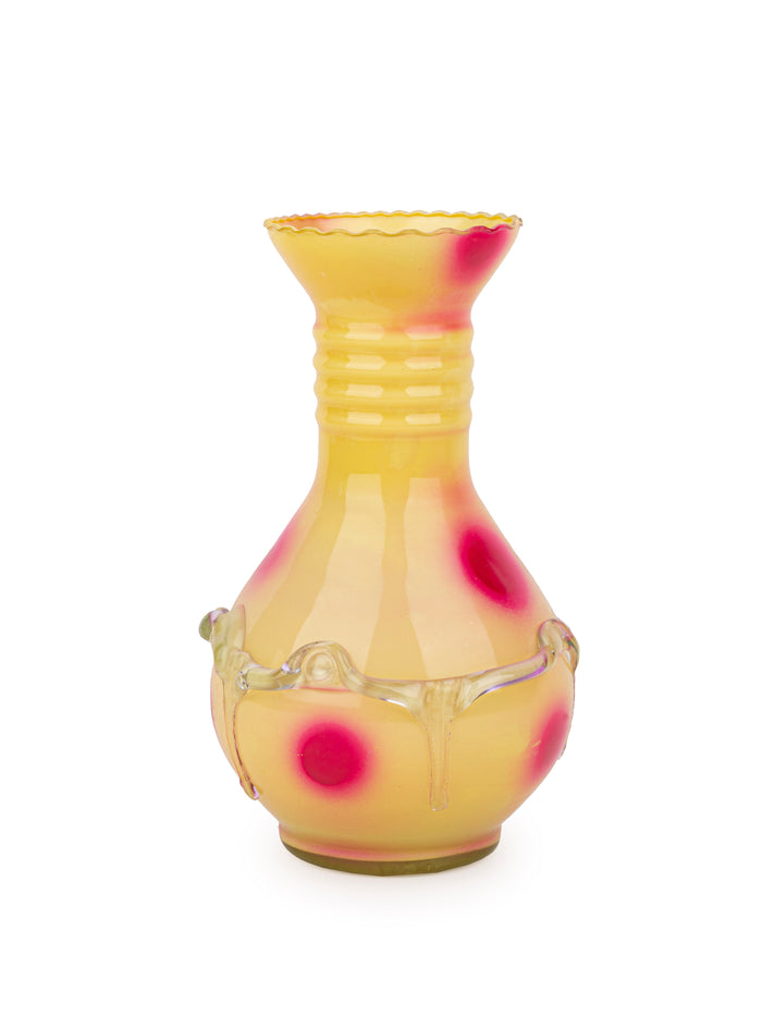 Glass Crafted Yellow Flower Vase with Red Spots - 8 inches Height - The Heritage Artifacts