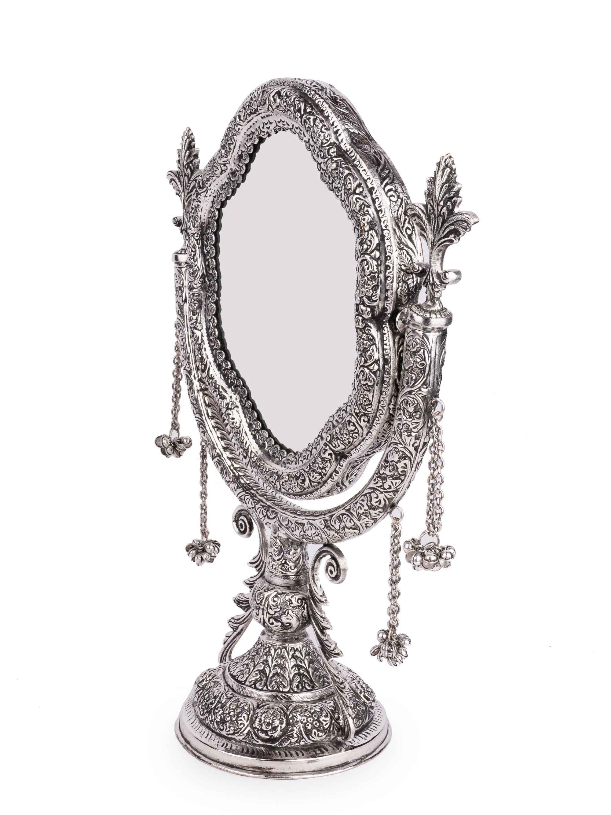 Metal Crafted Classic Design Vanity Mirror with Antique Silver Finish - The Heritage Artifacts