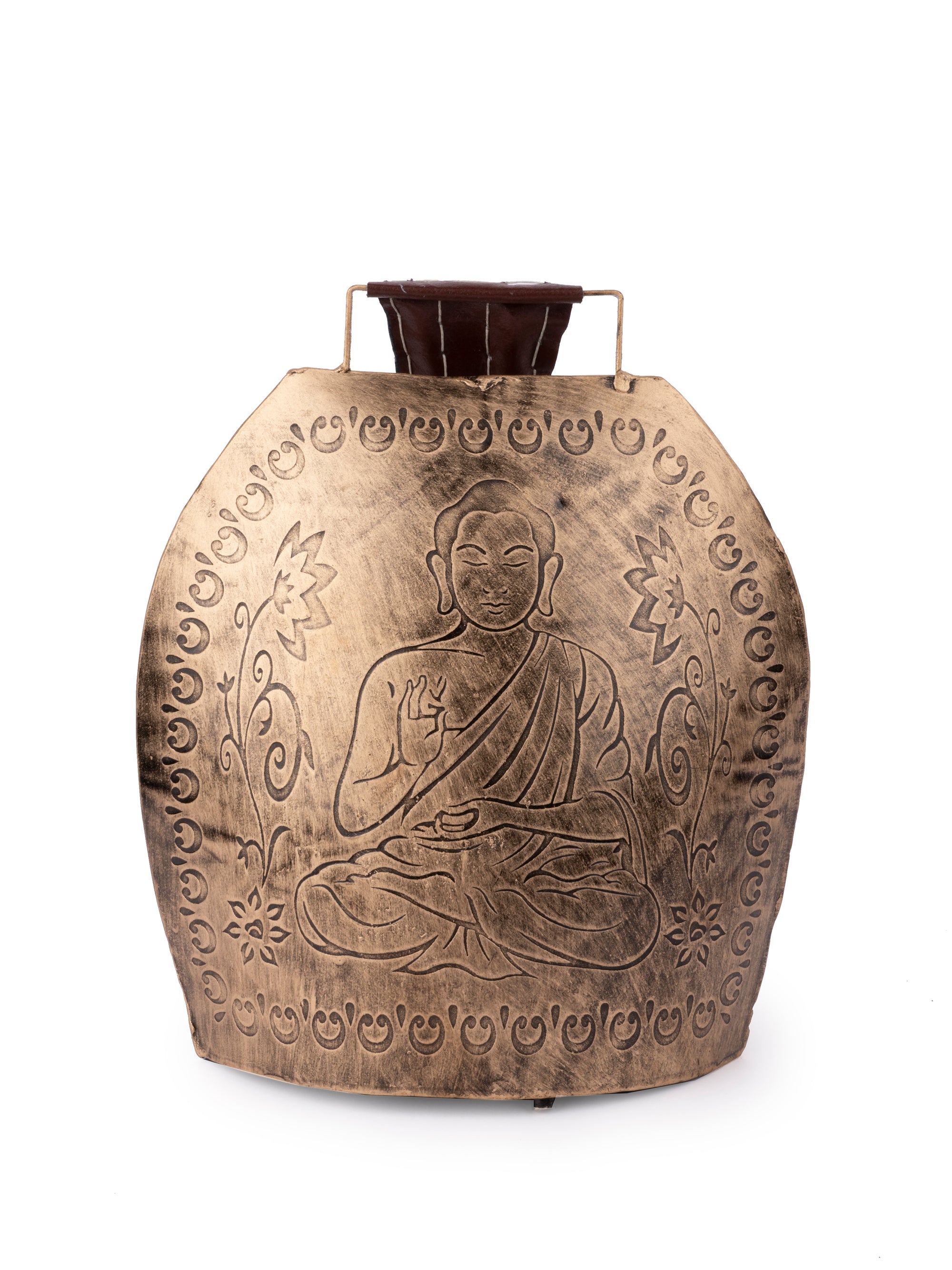 Buddha Motif Hanging Cow Bell made of Brass - 10 inches in height - The Heritage Artifacts