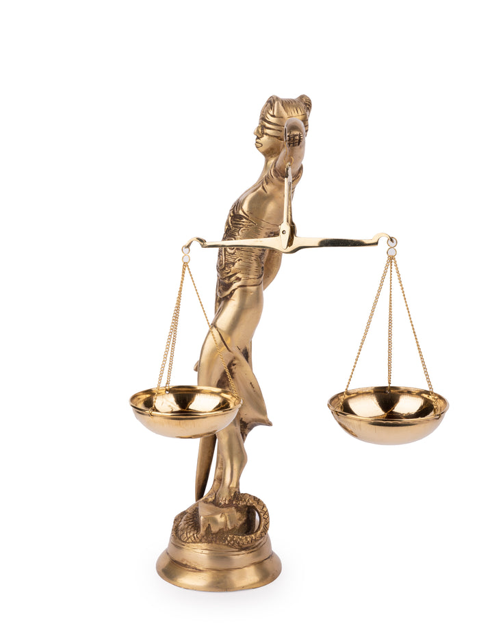 Themis Goddess of Justice Statue / Blind Folded Justice Lady - Made of Brass with antique finish - 14 inches height - The Heritage Artifacts