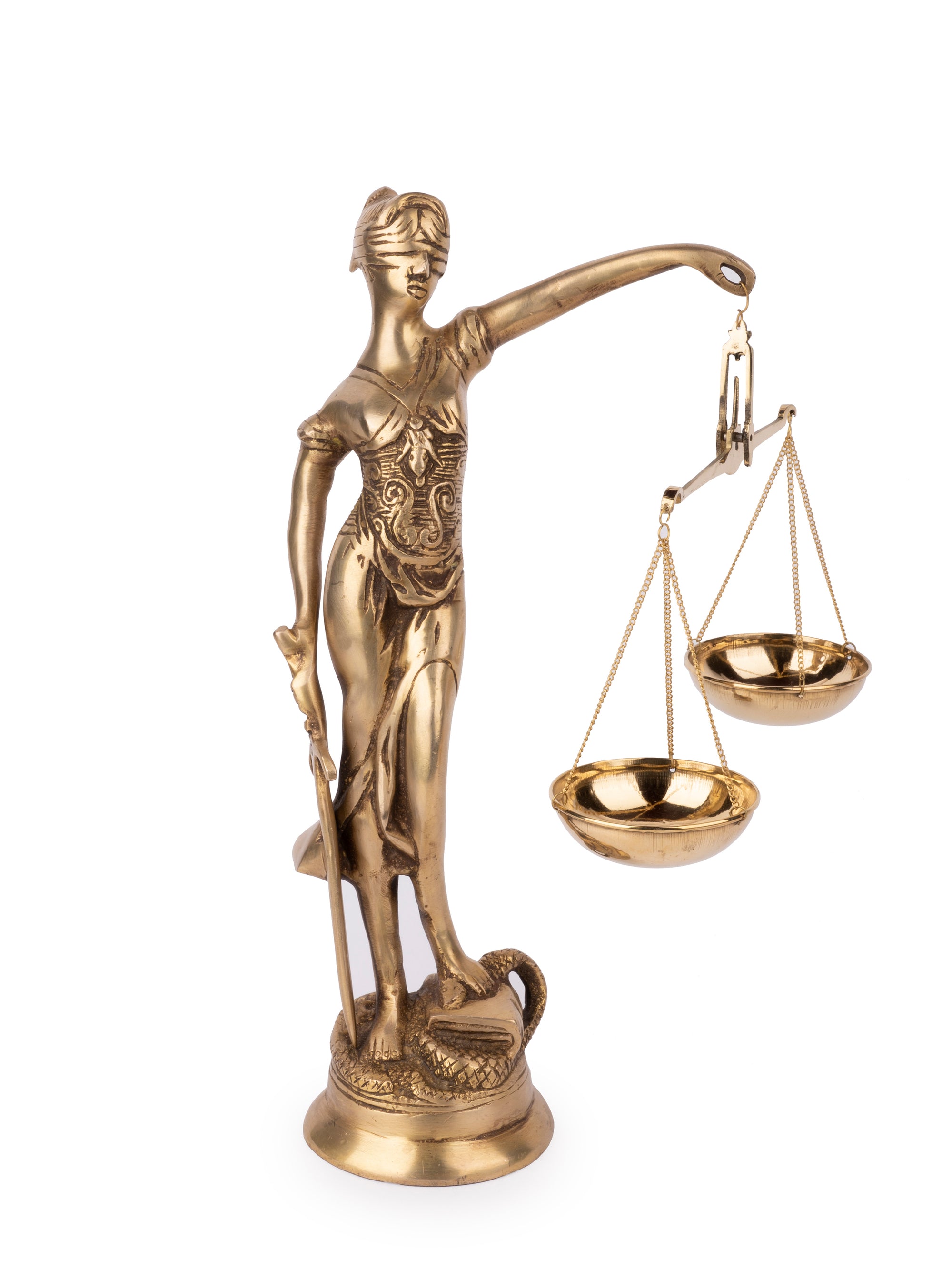 Themis Goddess of Justice Statue / Blind Folded Justice Lady - Made of Brass with antique finish - 14 inches height - The Heritage Artifacts