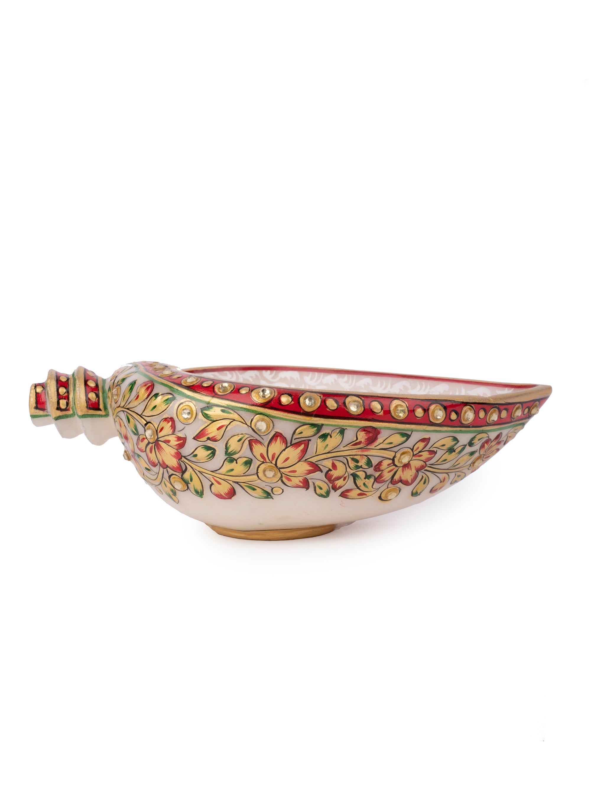 Meenakari Design Multipurpose Marble Shankh Urli / Bowl - The Heritage Artifacts
