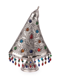 Conical Metal Table Lamp Embellished with Colorful Stones - 16 inches height - The Heritage Artifacts