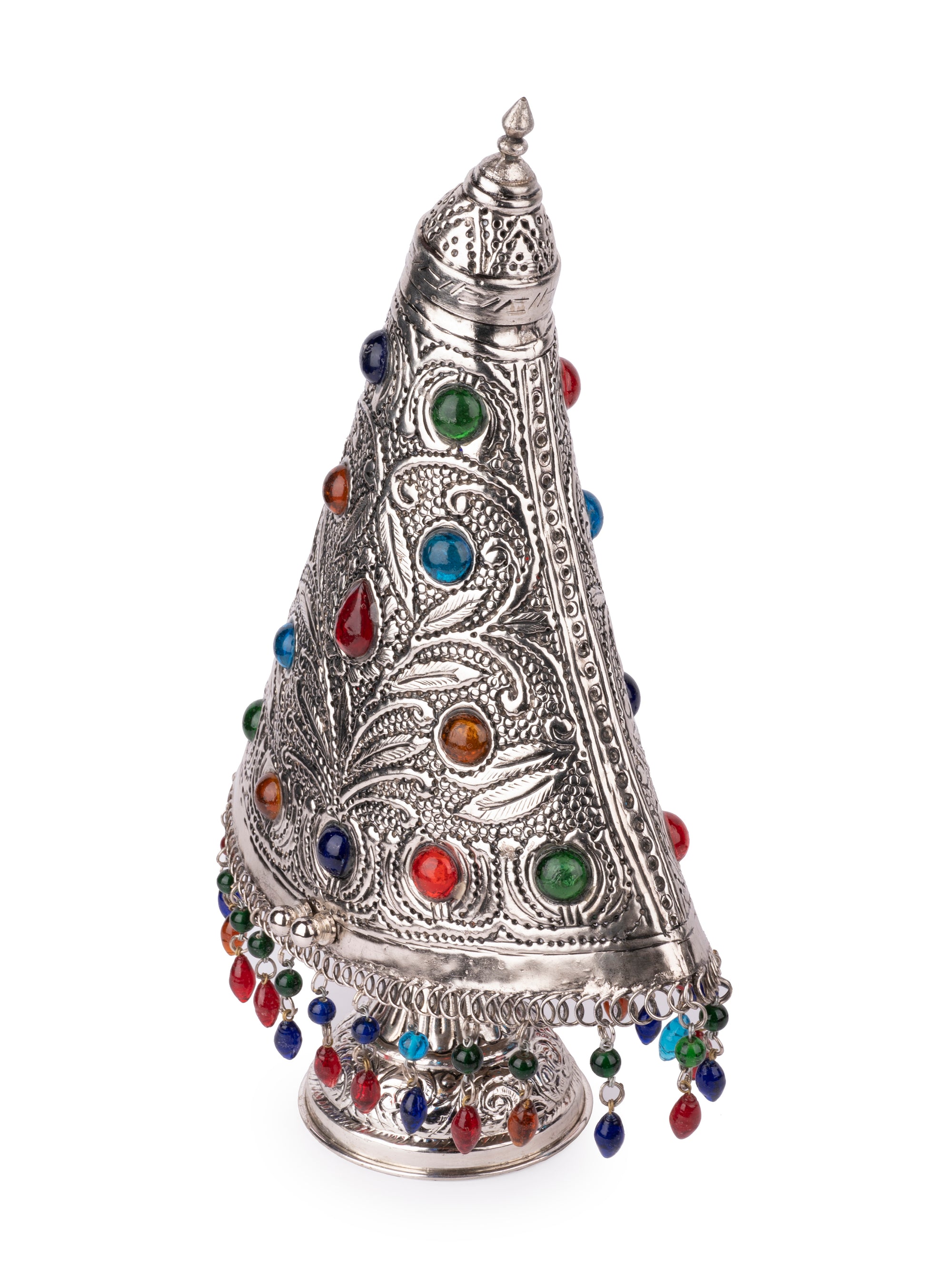 Conical Metal Table Lamp Embellished with Colorful Stones - 16 inches height - The Heritage Artifacts