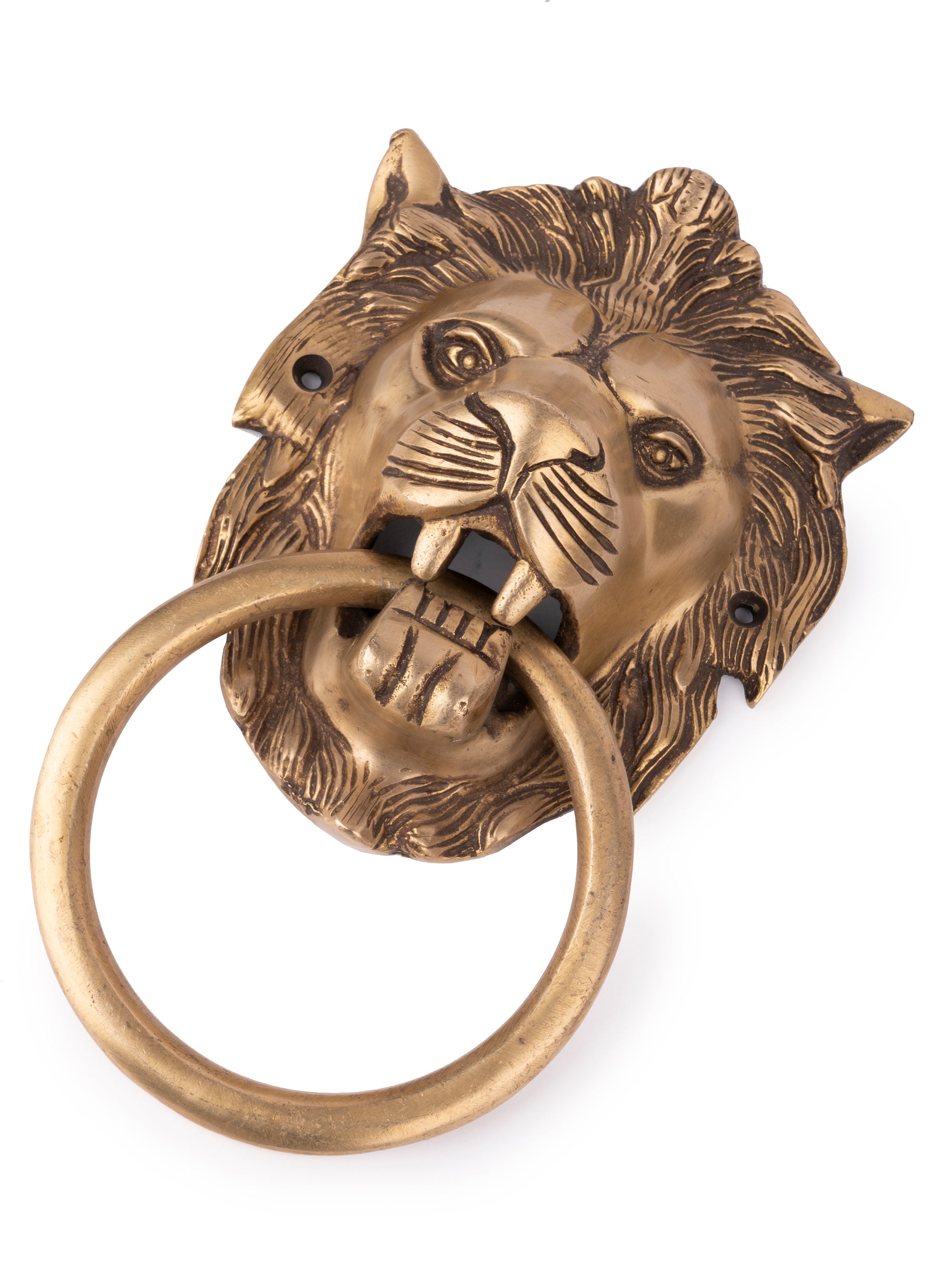 Brass Crafted Lion Head Door Knocker with Antique Finish - The Heritage Artifacts