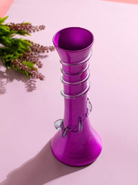 Glass Crafted Purple Flower Vase with Spiral Design - 11 inches Height - The Heritage Artifacts