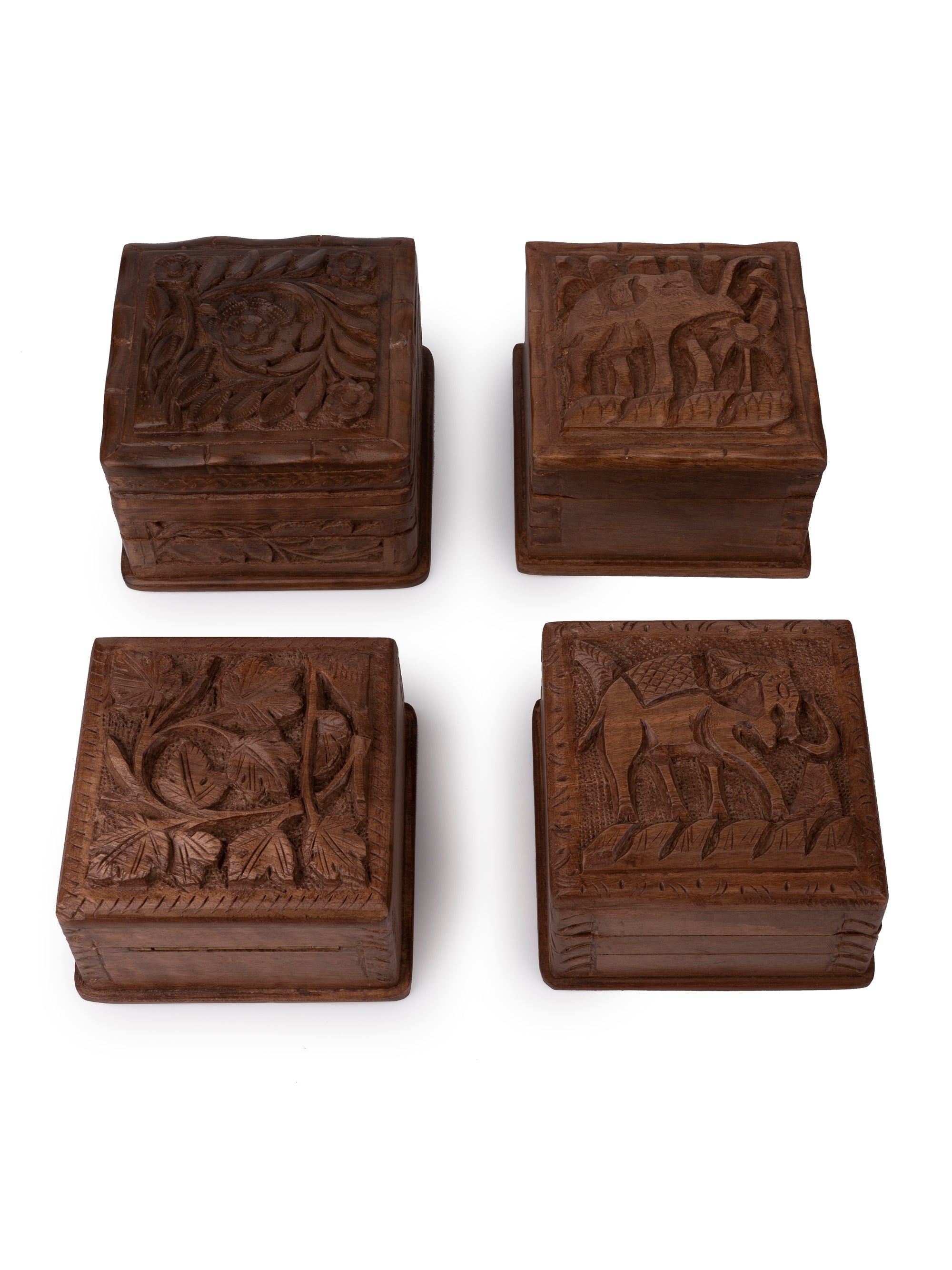 Assorted design Jewellery boxes hand carved of Walnut wood - 4x4 inches - The Heritage Artifacts