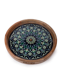 14 inches round Serving Tray with enamel printing on wood - The Heritage Artifacts