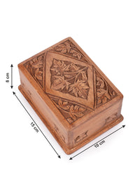 Walnut wood carved Jewellery box with Chinar leaves design on top - 6x4 inches - The Heritage Artifacts