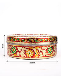 Meenakari Steel Dabba / Storage box / Chapati box / Cookie Tin - 9 inches dia - The Heritage Artifacts