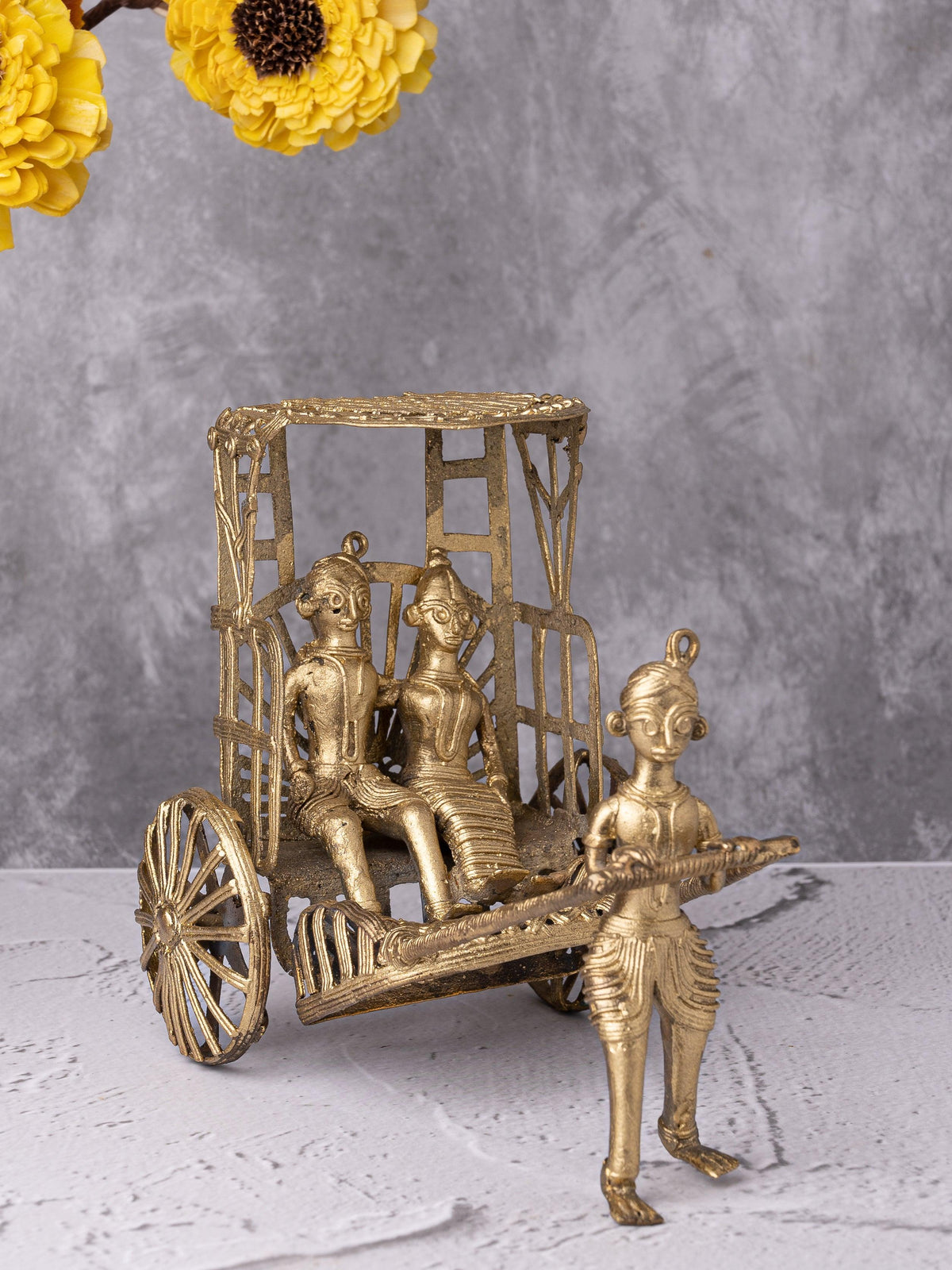 Hand Pull Rickshaw Design Hand-Pulled Rickshaw Dokra Art | Home Decor Showpiece