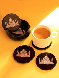 6 pieces coaster set with holder made of black marble - The Heritage Artifacts