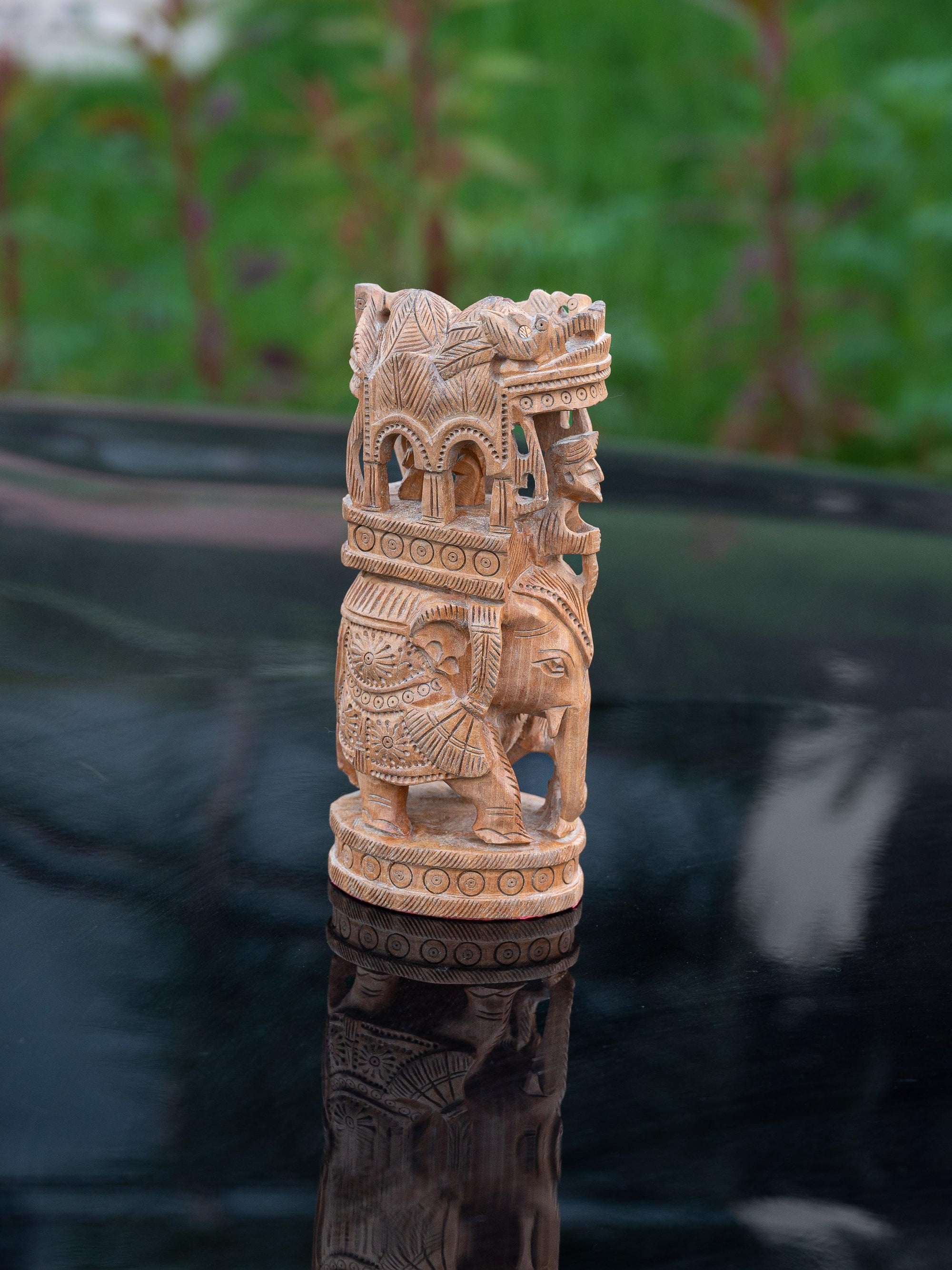 Ambabari Elephant crafted on Kadam wood - 8 inches in height - The Heritage Artifacts