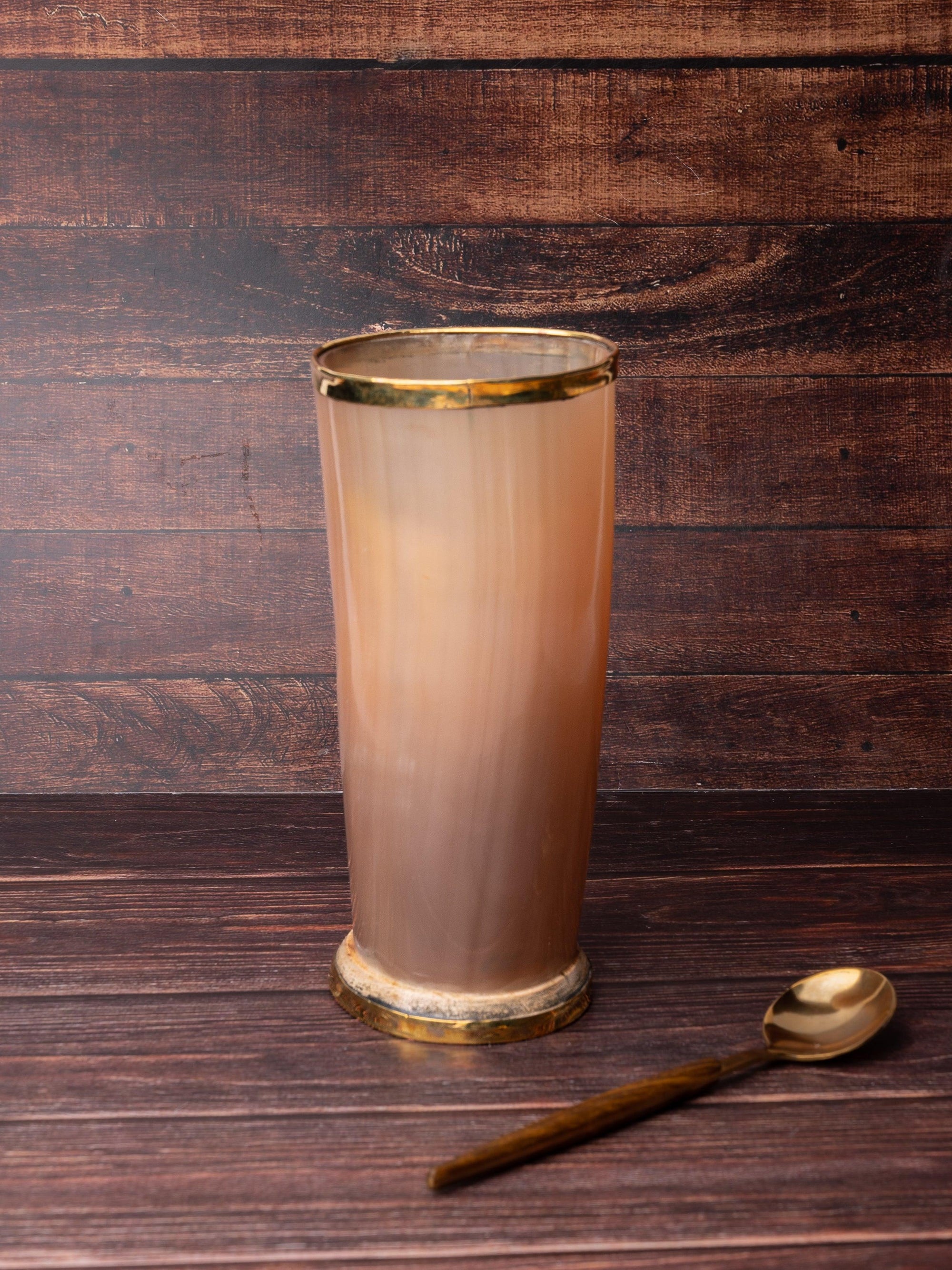 Natural Buffalo Horn Long Tumbler / Glass with Golden edge - 300 ml - The Heritage Artifacts